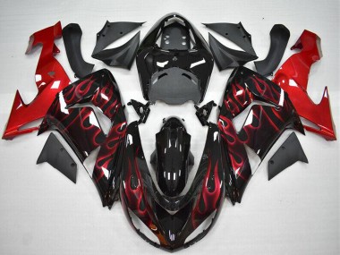 Carénage Moto Kawasaki ZX10R 2006-2007 - Noir Brillant Rouge Flamme