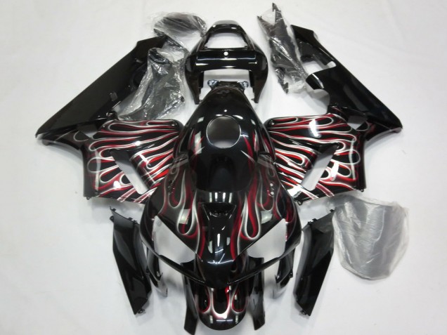 Carénages Moto Honda CBR600RR 2005-2006 - Noir Brillant Argent Rouge Flamme