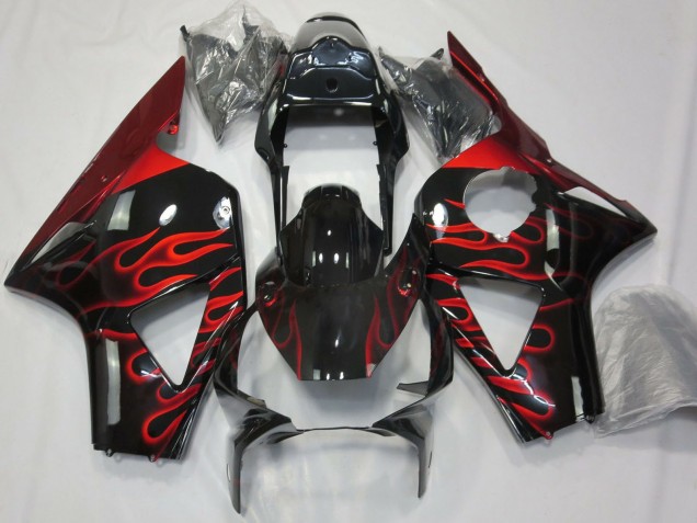 Carénages Moto Honda CBR954RR 2002-2003 - Noir Brillant Rouge Flamme