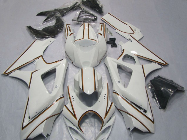 Carénages Moto Suzuki GSXR 1000 2007-2008 - Blanc Brillant Orange Rayures