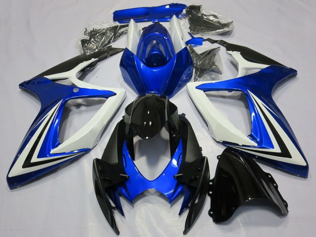 Carénages Moto Suzuki GSXR 600 / GSXR 750 2006-2007 - Blanc Bleu Noir Brillant Bande