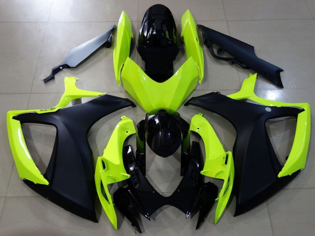 Carénages Moto Suzuki GSXR 600 / GSXR 750 2006-2007 - Jaune Néon Noir Brillant Noir Mat