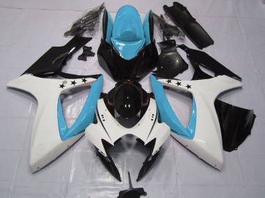 Carénages Moto Suzuki GSXR 600 / GSXR 750 2006-2007 - Bleu Clair Blanc Noir Brillant Étoile