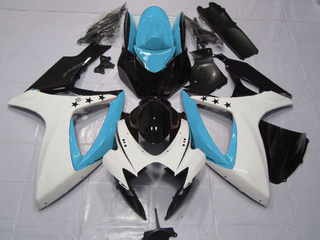 Carénages Moto Suzuki GSXR 600 / GSXR 750 2006-2007 - Bleu Clair Blanc Noir Brillant Étoile