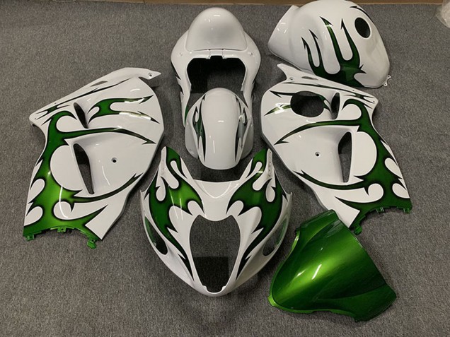 Carénages Moto Suzuki GSXR 1300 1996-2007 - Blanc Vert Flamme
