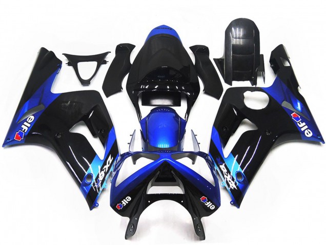 Carénages Moto Kawasaki ZX6R 2003-2004 - Bleu Noir Brillant Elf