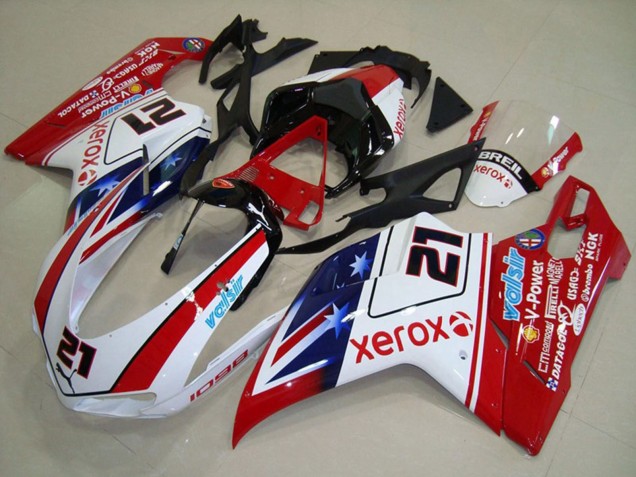 Carénages Moto Ducati 1098 2007-2014 - Blanc Rouge Noir Bleu Star Xerox 21