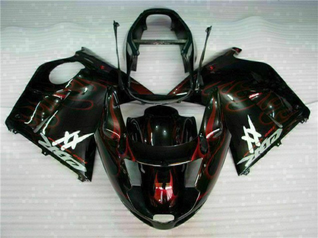 Carénage Moto ABS Honda CBR1100XX Blackbird 1996-2007 - Noir Brillant Rouge Flamme