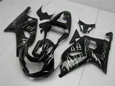 Carénages Moto Suzuki GSXR 600/750 2001-2003 - Noir Brillant Argent Flamme