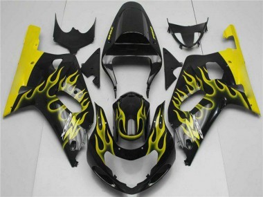 Carénages Moto Suzuki GSXR 600/750 2001-2003 - Noir Brillant Jaune Flamme