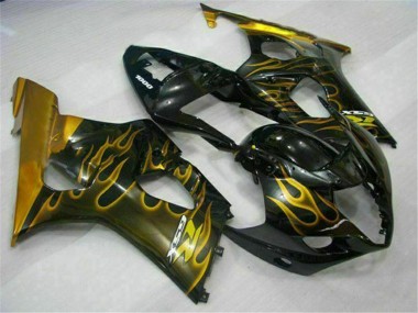 Carénages Moto Suzuki GSXR 1000 2003-2004 - Noir Brillant Or Flamme