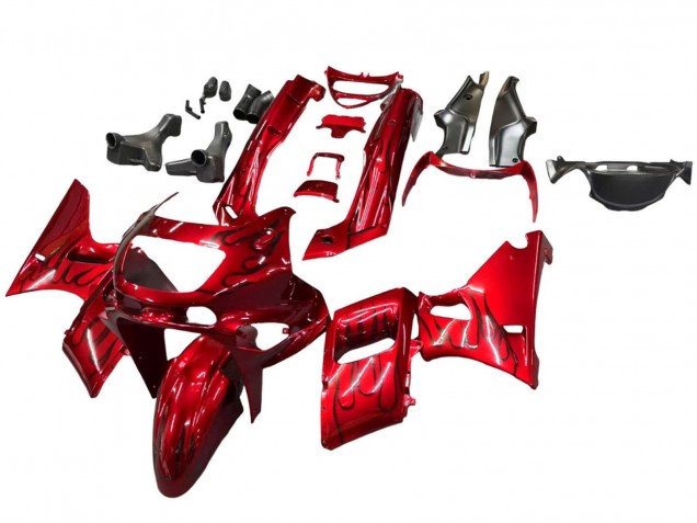 Carénages Moto Kawasaki ZZR600 1998-2003 - Rouge Noir Flamme