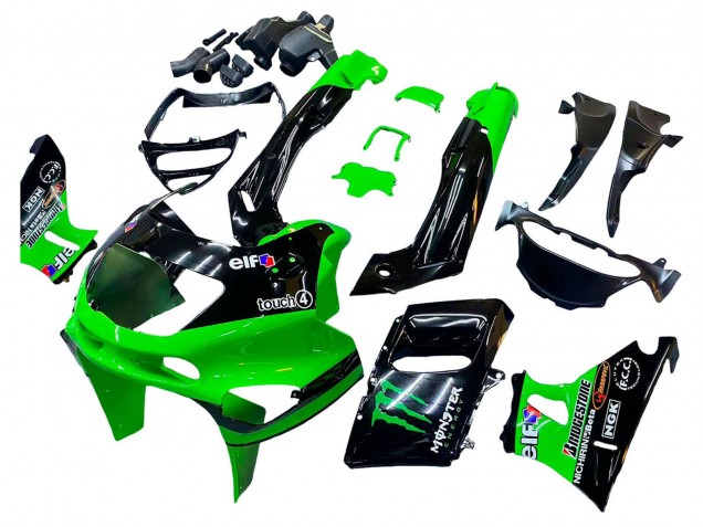 Carénages Moto Kawasaki ZZR600 1998-2003 - Vert Noir Monstre Elf