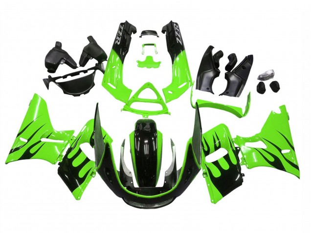 Carénages Moto Kawasaki ZZR600 1998-2003 - Vert Noir Brillant Flamme