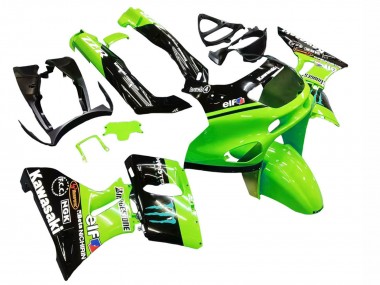 Carénages Moto Kawasaki ZZR400 1993-2007 - Vert Noir Brillant Bleu Monstre Elf Touch4 Bridgestone