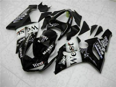 Carénages Moto Kawasaki ZX6R 2005-2006 - Noir Brillant Blanc West
