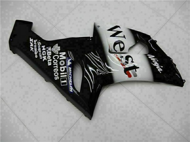 Carénages Moto Kawasaki ZX6R 2005-2006 - Noir Brillant Blanc West