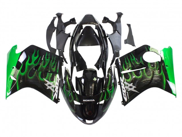 Carénage Moto Honda CBR1100XX Blackbird 1996-2007 - Noir Brillant Vert Flamme