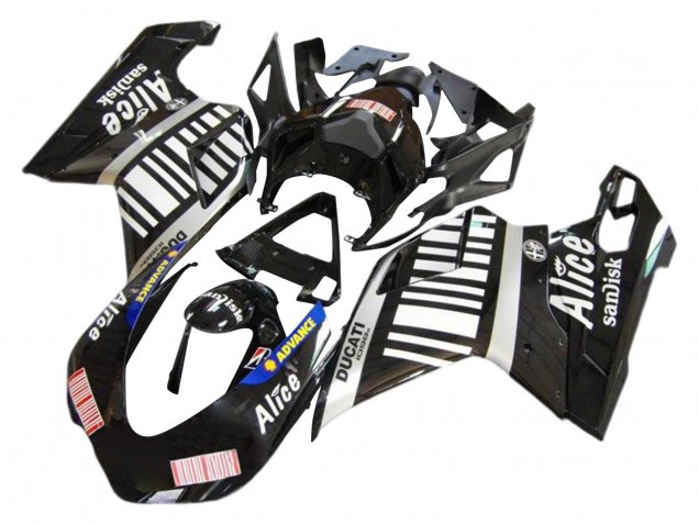Carénages Moto Ducati 1098 2007-2014 - Argent Noir Brillant Alice Sandisk
