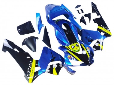 Carénages Moto Honda CBR600RR 2003-2004 - Bleu Jaune Néon Noir Brillant Requin