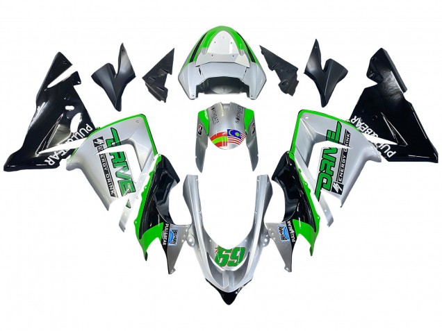 Carénages Moto Kawasaki ZX10R 2004-2005 - Vert Argent Noir 69