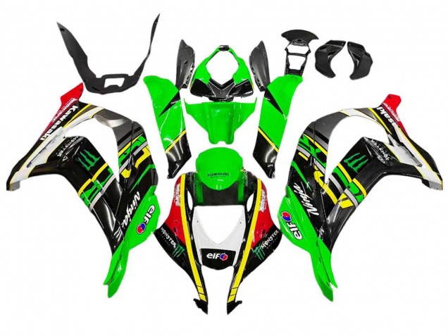Carénages Moto Kawasaki ZX10R 2016-2020 - Vert Jaune Rouge Noir Elf Monstre