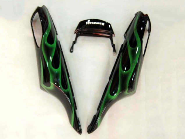 Carénage Moto Kawasaki ZX14R ZZR1400 2006-2011 - Noir Brillant Vert Flamme