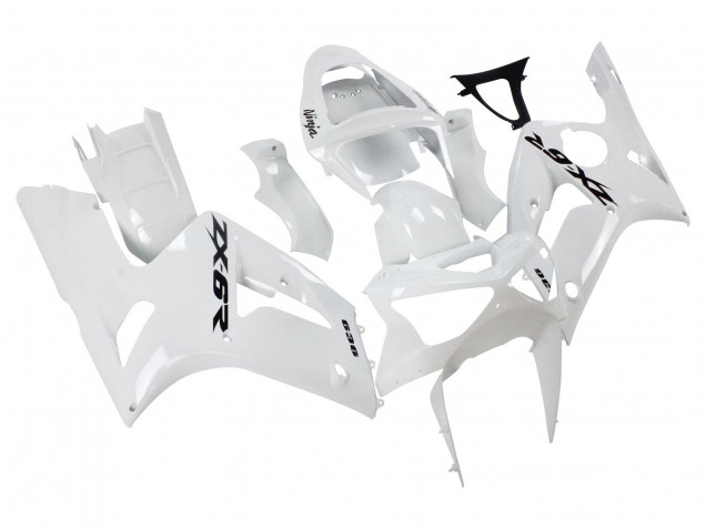 Carénages Moto Kawasaki ZX6R 2003-2004 - Blanc Noir Décalque