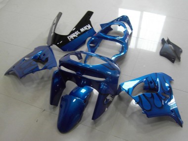 Carénages Moto Kawasaki ZX9R 1998-1999 - Bleu Noir Flamme