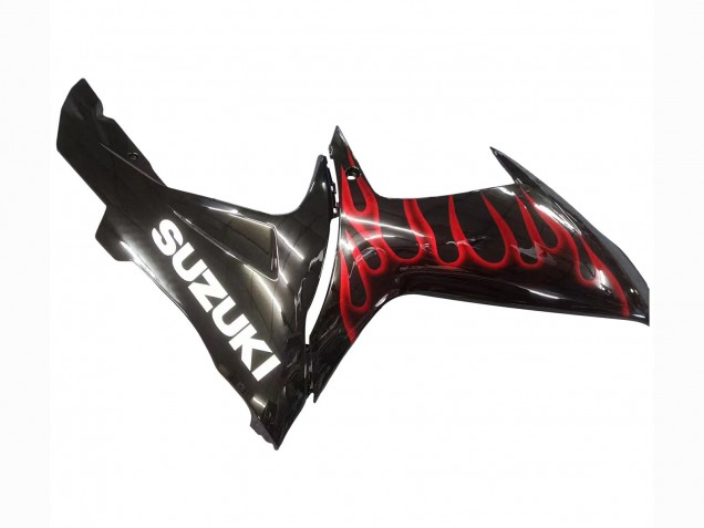 Carénages Moto Suzuki GSXR 600 / GSXR 750 2011-2024 - Noir Brillant Rouge Flamme