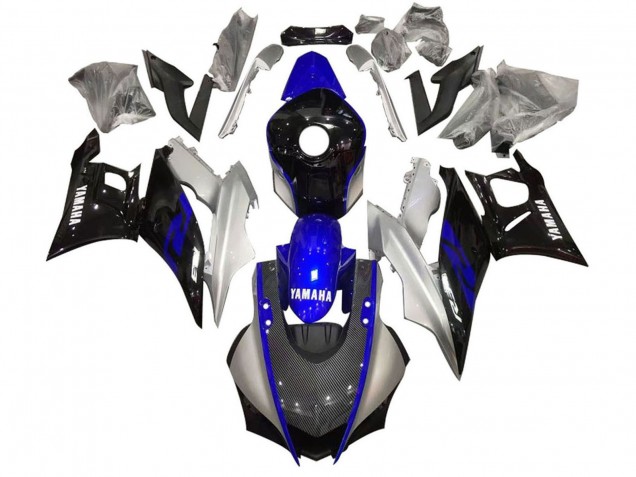 Carénage Moto Yamaha YZF R3/R25 2022-2024 - Argent Bleu Noir Fibre de Carbone Style