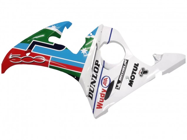 Carénages Moto Yamaha YZF 600 R6 2005 - Bleu Clair Blanc Vert Rouge Kastinee Dunlop Motul