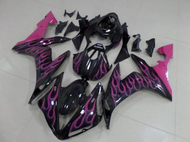 Carénages Moto Yamaha YZF R1 2004-2006 - Noir Brillant Rose Flamme