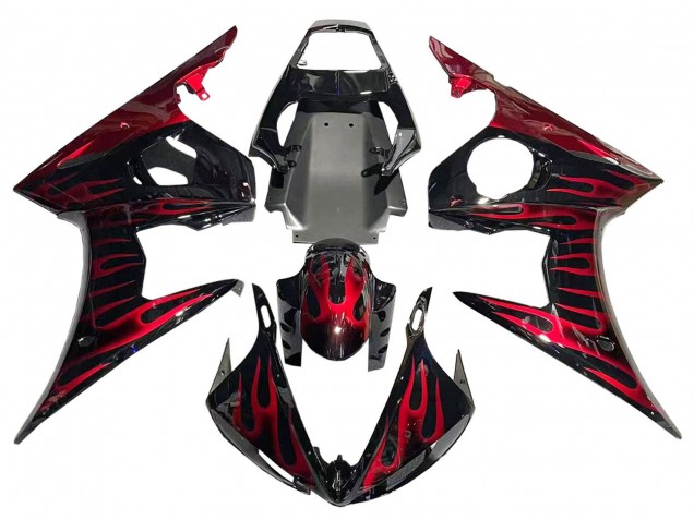 Carénages Moto Yamaha YZF 600 R6 2005 - Noir Rouge Flamme