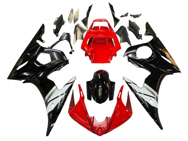 Carénages Moto Yamaha YZF 600 R6 2005 - Rouge Blanc Noir Brillant
