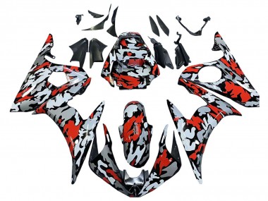 Carénages Moto Yamaha YZF 600 R6 2005 - Noir Rouge Gris Camouflage