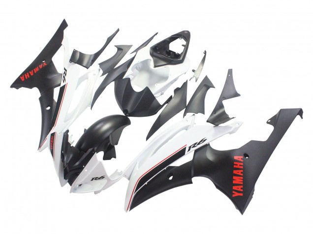 Carénages Moto Yamaha YZF 600 R6 2008-2016 - Blanc Noir Mat Rouge Décalque