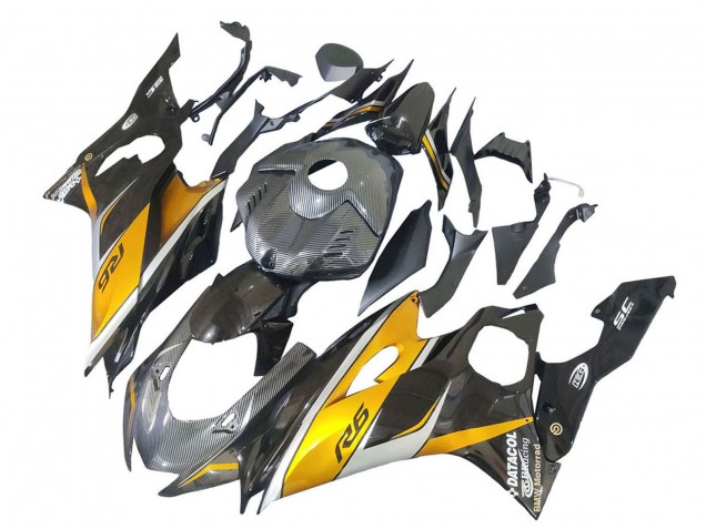 Carénages Moto Yamaha YZF 600 R6 2017-2023 - Or Noir Fibre de Carbone
