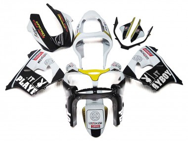 Carénages Moto Kawasaki ZX9R 2000-2001 - Blanc Jaune Noir Brillant Playboy