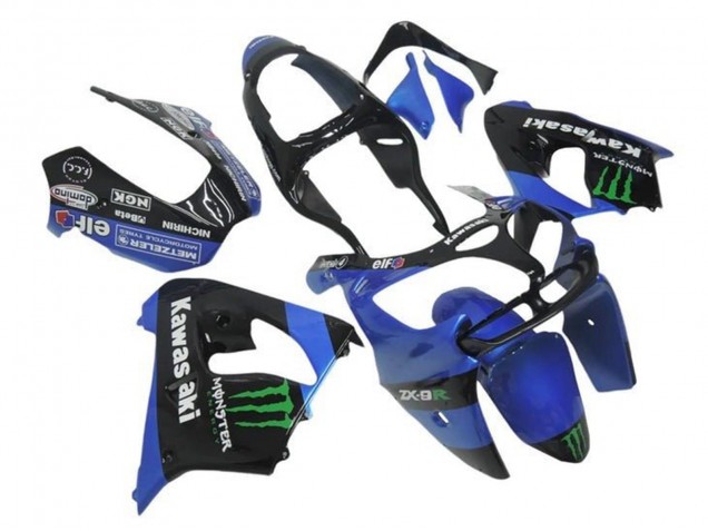 Carénages Moto Kawasaki ZX9R 2000-2001 - Bleu Noir Vert Monstre