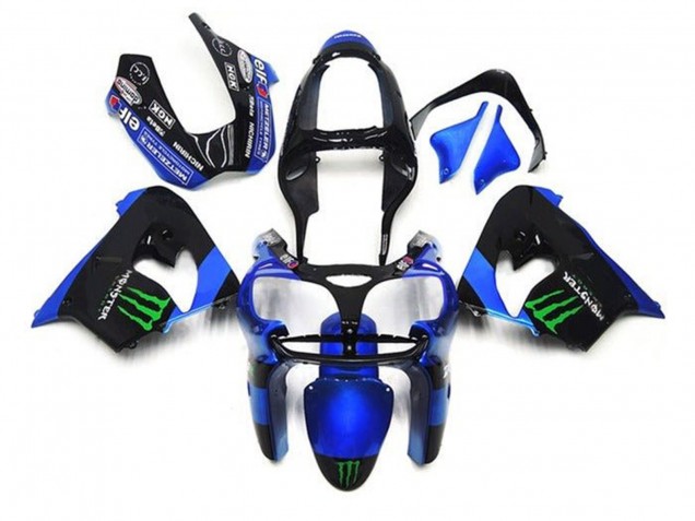 Carénages Moto Kawasaki ZX9R 2002-2003 - Bleu Noir Vert Monstre
