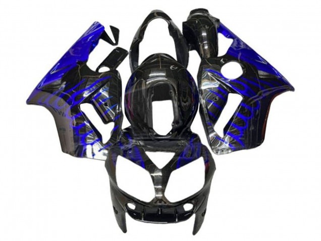 Carénages Moto Kawasaki ZX12R 2002-2006 - Noir Brillant Bleu Flamme