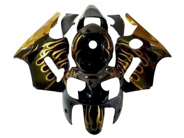 Carénages Moto Kawasaki ZX12R 2002-2006 - Noir Brillant Or Flamme