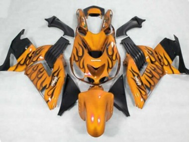 Carénages Moto Kawasaki ZX14R ZZR1400 2006-2011 - Orange Noir Flamme