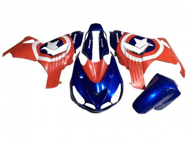 Carénages Moto Kawasaki ZX14R ZZR1400 2006-2011 - Bleu Rouge Blanc Étoile Captain America