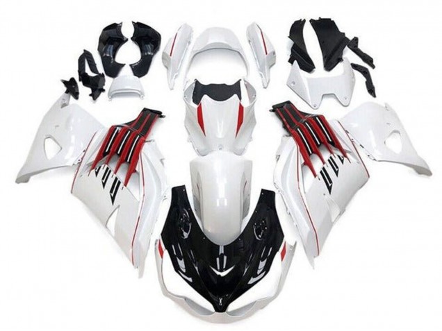 Carénages Moto Kawasaki ZX14R ZZR1400 2012-2024 - Blanc Noir Rouge Bande