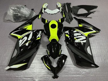 Carénages Moto Kawasaki EX300 2013-2024 - Noir Brillant Jaune Néon Blanc