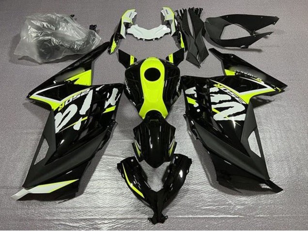 Carénages Moto Kawasaki EX300 2013-2024 - Noir Brillant Jaune Néon Blanc
