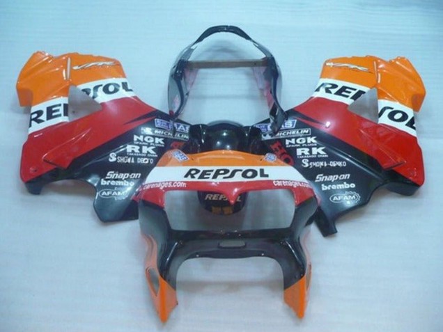 Carénages Moto Honda VFR 800 1998-2001 - Orange Blanc Rouge Noir Repsol