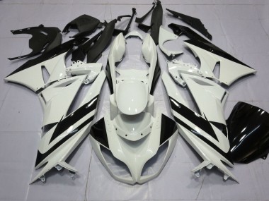 Carénages Moto Kawasaki ZX6R 2009-2012 - Blanc Noir Brillant Bande